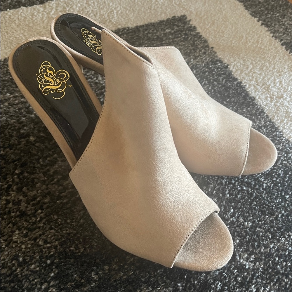 Beige Peep Toe Mules